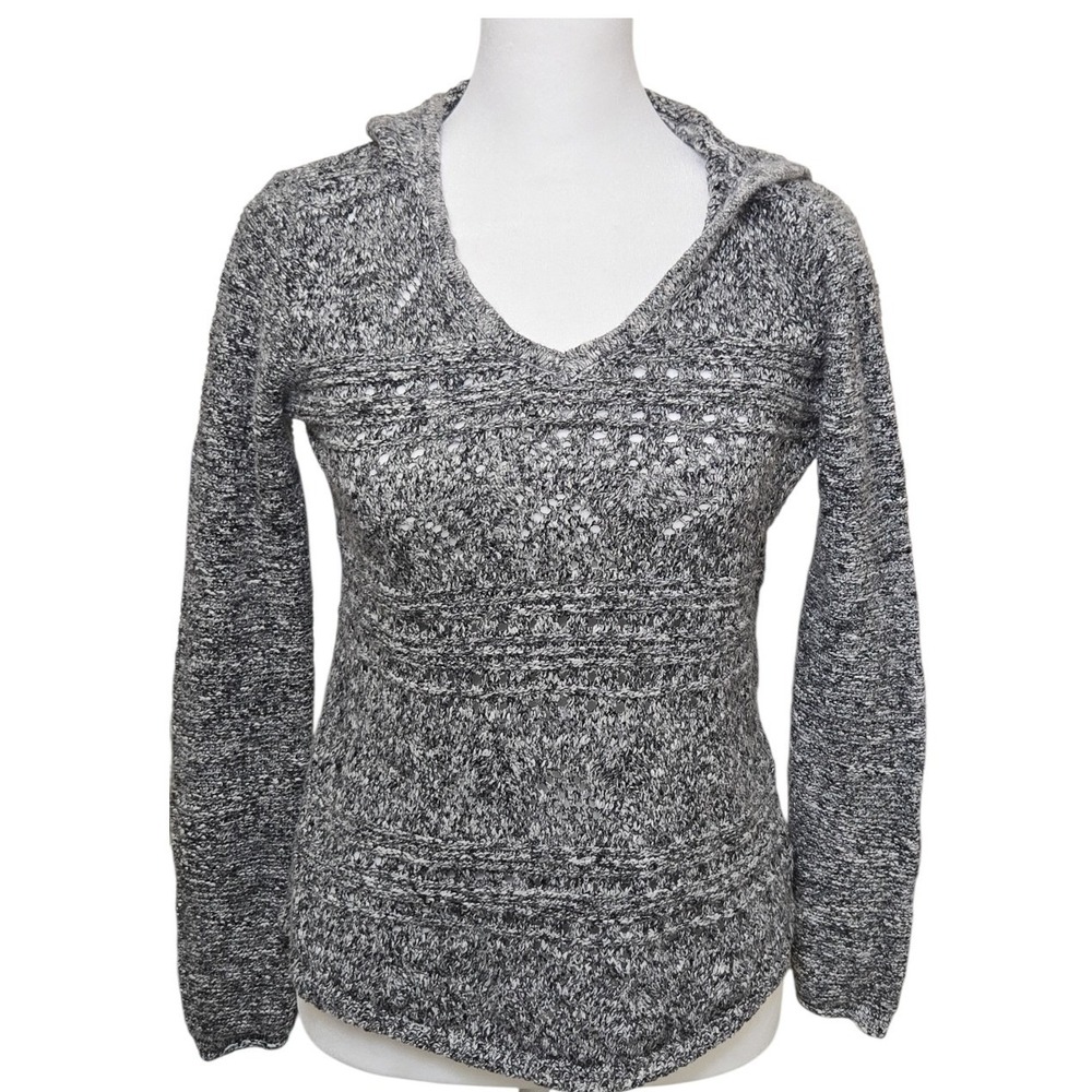 Cloud Chaser Marled Knit Hoodie V Neck Long Sleeve Sweater Womens Medium